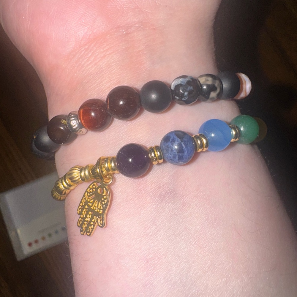 Multicolor Beaded Chakra Bracelets (Pair of Two)